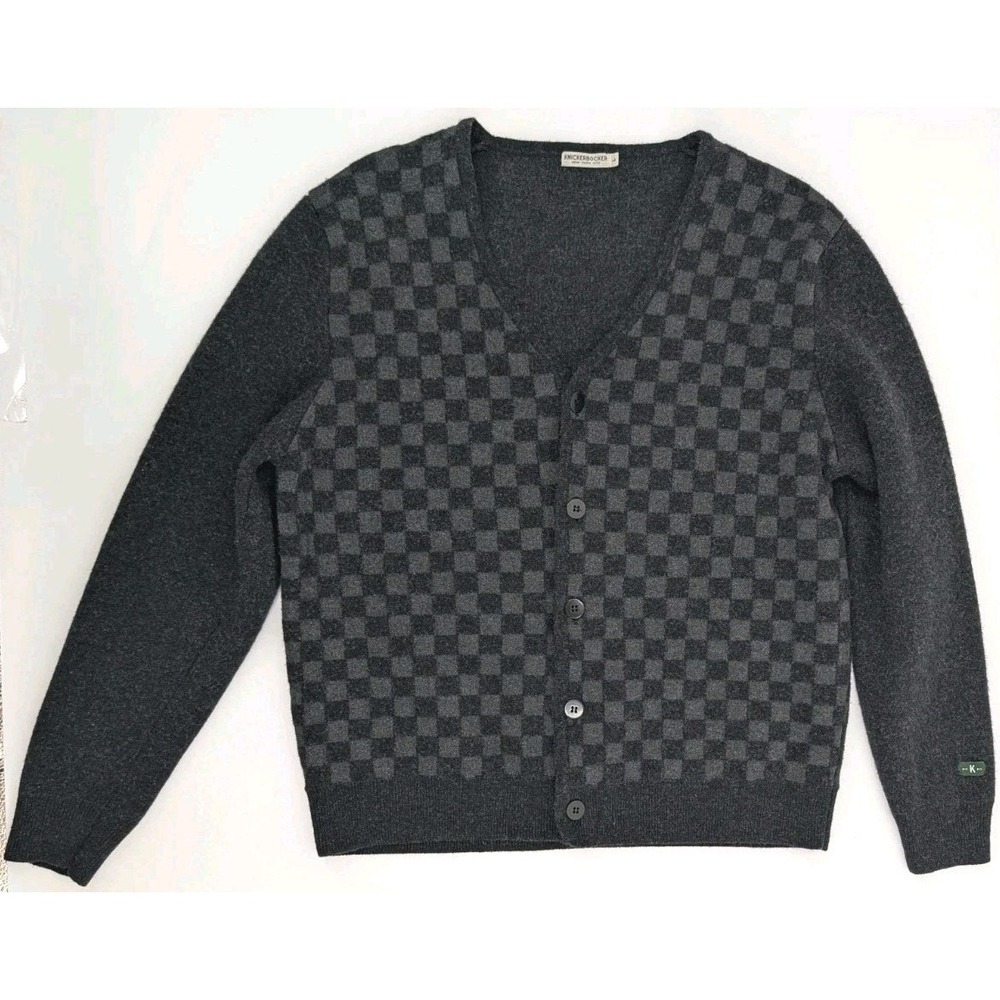 Knickerbocker New York Cardigan Sweater Men's Size Large Merino Wool Checkered